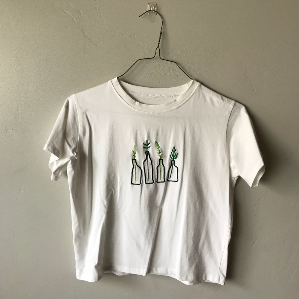 White Cropped Plant T-Shirt